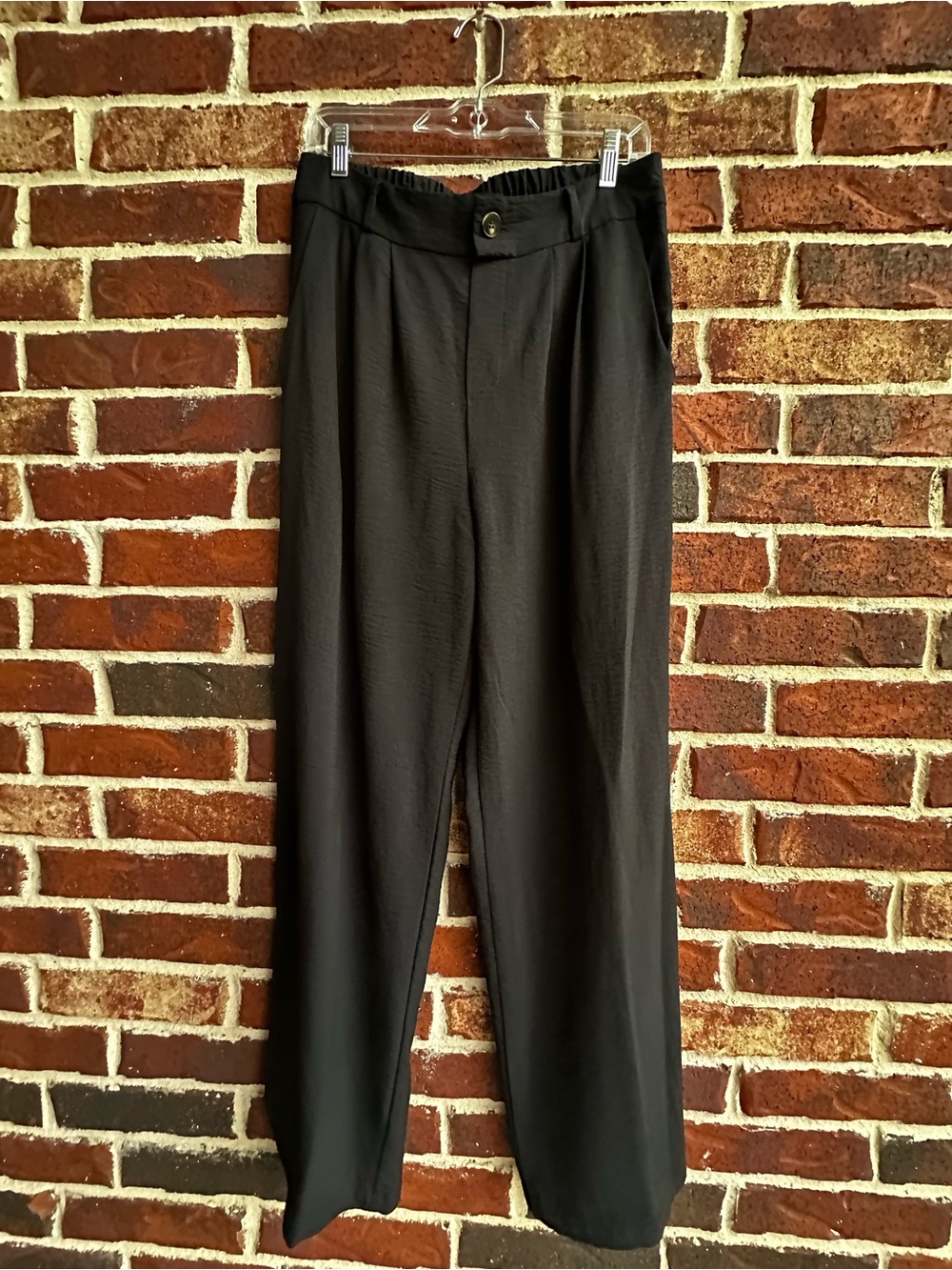 Wide Leg Black Women's Trousers with Elastic Back Waist